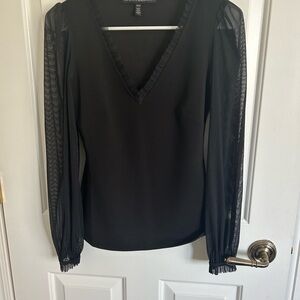 White House Black Market Black Sheer Sleeve Blouse